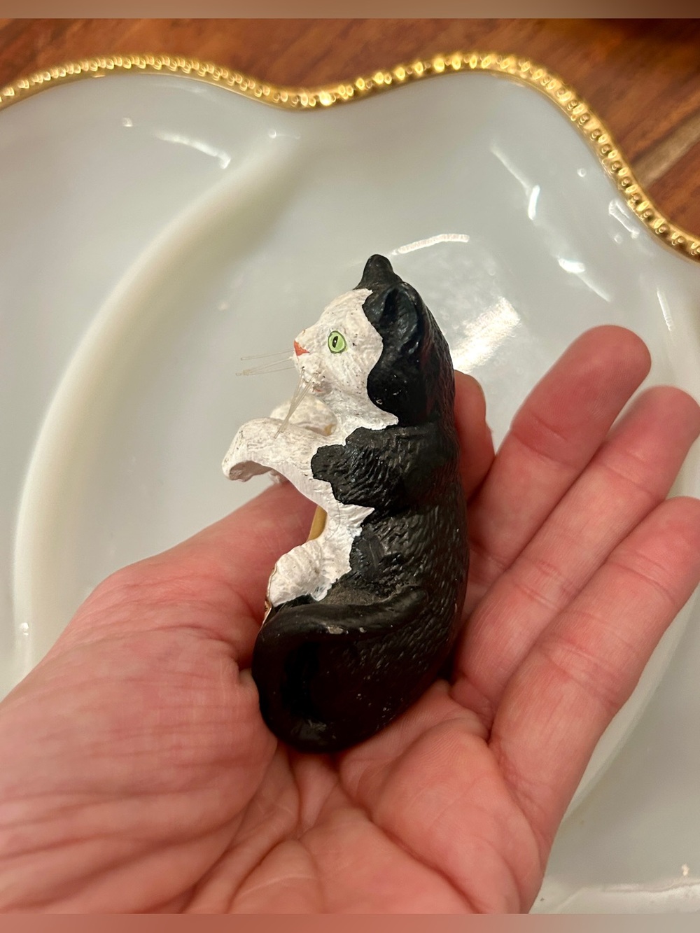 Land & Sea Black & White Cat Figurine
